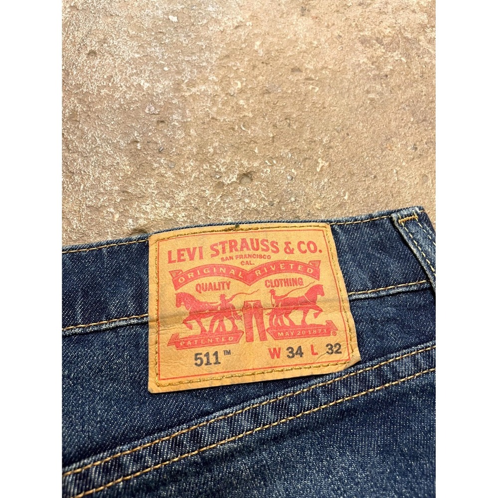 Levi's 511 Straight Leg Jeans Mens 34x32 Blue Denim Dark Wash Cotton Stretch - Picture 13 of 16